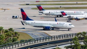 Boeing 737 and 757 Delta parked on Orlando International Airport on September 4^ 2012