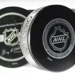 Official game puck from NHL^ National hockey league^ USA. MOTALA^ SWEDEN- 8 FEBRUARY 2022