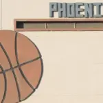 Phoenix basketball ball on wall in Phoenix downtown. Phoenix^ Arizona / USA - January 20^ 2016
