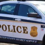 A United States Secret Service Police Car parked outside an entrance to the White House. Washington DC - February 23^ 2025
