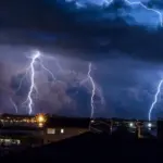 Four lightning bolt strike during a thunderstorm on Long Beach Island^ NJ.