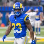 Los Angeles Rams running back Kyren Williams #23 warms up prior to an NFL football game against the Green Bay Packers at SoFi Stadium^ Sunday^ Oct. 6^ 2024^ in Inglewood^ Calif.