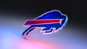 Buffalo Bills logo on dark background with shiny details. 3D render. MUENSTER^ GERMANY - June 03^ 2023