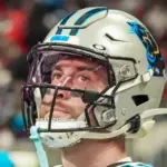 Carolina Panthers wide receiver Adam Thielen (19) on the sidelines against the Atlanta Falcons on January 5^ 2025 at Mercedes-Benz Stadium.