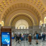 The view of the historic Great Hall of Washington Union Station^ a major train station^ and transportation hub. Washington DC - US - Mar 23^ 2024