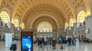 The view of the historic Great Hall of Washington Union Station^ a major train station^ and transportation hub. Washington DC - US - Mar 23^ 2024