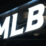 MLB (Major League Baseball) brand logo store sign close up