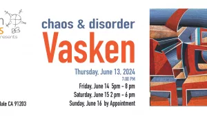 Social and spiritual transformation is at the heart of Vasken Matyan’s art. In his latest collection of paintings, exuberant color and innovative imagery provide the framework for his powerful critique of the state of the world, with a life-affirming subtext that strives for a heightened sense of awareness, and, ultimately, inner liberation. Architecture and architectonics are key aspects of Matyan’s art. This is because he levels his critique by focusing on structures and their function as organizing principles: the structures of the social grid, the edifices of the metropolis as well as the economic, political, and cultural underpinnings of empire and the consumerist ethos. Accordingly, geometric abstraction and constructivist forays are core esthetic strategies in Matyan’s paintings. The general effect is that of imposing constructs that elicit an immediate emotional response while force-opening the doors of perception and provoking thought. The peculiar urgency of these elements owes in no small measure to the artist’s meticulously controlled subversion of framework and form: his compositions communicate a profound sense of shatteredness and dislocation, yet also insist, emphatically, on the possibility of meaningful, positive transformation.