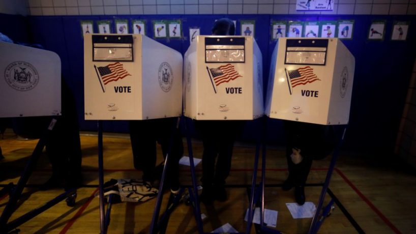 NOVEMBER 06: Voters cast their ballots during the midterm election during the midterm election at the Tribeca Indepence Primary