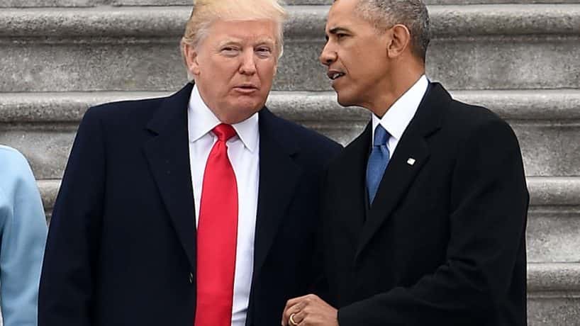 Donald Trump and Barack Obama at President Donald Trump's Inauguration Jan 2017