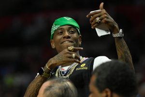 LOS ANGELES, CA - MARCH 15: Rapper Soulja Boy takes selfies during a game between the Los Angeles Clippers and Chicago Bulls at Staples Center on March 15, 2019 in Los Angeles, California. NOTE TO USER: User expressly acknowledges and agrees that, by downloading and or using this photograph, User is consenting to the terms and conditions of the Getty Images License Agreement.(Photo by John McCoy/Getty Images)