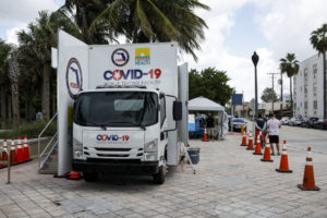 FLORIDA, USA - JULY 24: General view of a mobile COVID-19 testing facility, in Miami Beach, Florida, United States on July 24, 2020.
