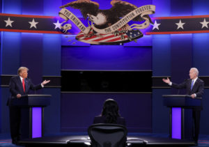 NASHVILLE, TENNESSEE - OCTOBER 22: U.S. President Donald Trump and Democratic presidential nominee Joe Biden participate in the final presidential debate at Belmont University on October 22, 2020 in Nashville, Tennessee. This is the last debate between the two candidates before the election on November 3.