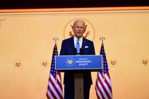 President-elect Joe Biden delivers a Thanksgiving address at the Queen Theatre on November 25, 2020 in Wilmington, Delaware. As Biden waits to be approved for official national security briefings, the names of top members of his national security team were announced yesterday to the public. Calls continue for President Trump to concede the election and let the transition proceed without further delay.
