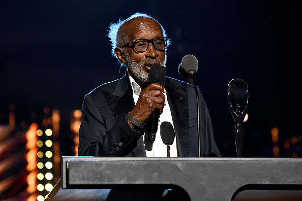 CLEVELAND, OHIO - OCTOBER 30: Clarence Avant receives the Ahmet Ertegun Award onstage during the 36th Annual Rock & Roll Hall Of Fame Induction Ceremony at Rocket Mortgage Fieldhouse on October 30, 2021 in Cleveland, Ohio. (