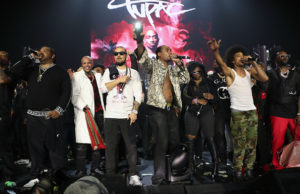 Bone Thugs N Harmony and Three 6 Mafia gather onstage to perform "Crossroads" together during VERZUZ Bone Thugs-N-Harmony And Three 6 Mafia at Hollywood Palladium on December 02, 2021 in Los Angeles, California.
