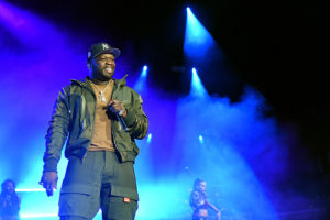 50 Cent performs onstage during the BMF world premiere screening and concert at Cellairis Amphitheatre at Lakewood on September 23, 2021 in Atlanta, Georgia.