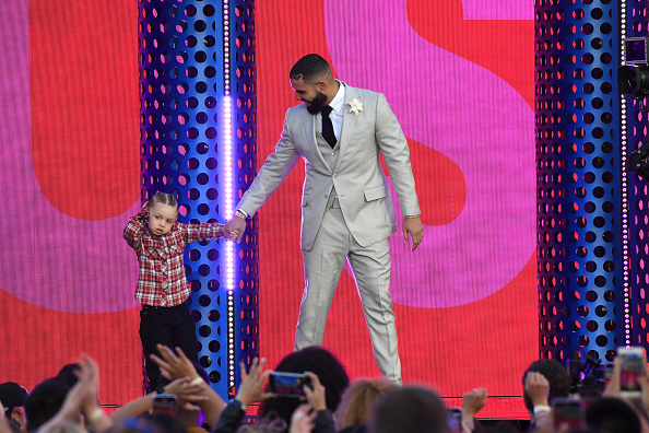 (L-R) Adonis Graham and Drake, winner of the Artist of the Decade Award, speak onstage for the 2021 Billboard Music Awards, broadcast on May 23, 2021 at Microsoft Theater in Los Angeles, California.
