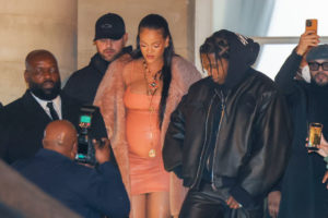 PARIS, FRANCE - FEBRUARY 28: Rihanna and ASAP Rocky are seen leaving the Off-White Womenswear Fall/Winter 2022/2023 show as part of Paris Fashion Week on February 28, 2022 in Paris, France.