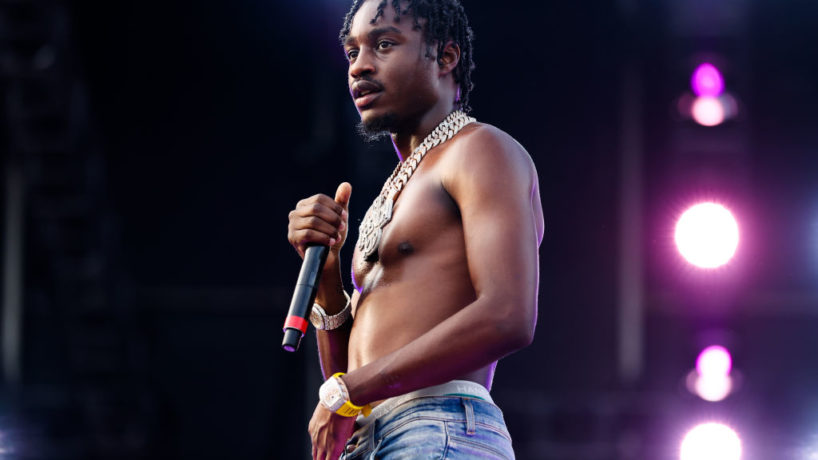 MIAMI GARDENS, FLORIDA - JULY 25: Lil Tjay performs on stage during Rolling Loud at Hard Rock Stadium on July 25, 2021 in Miami Gardens, Florida.