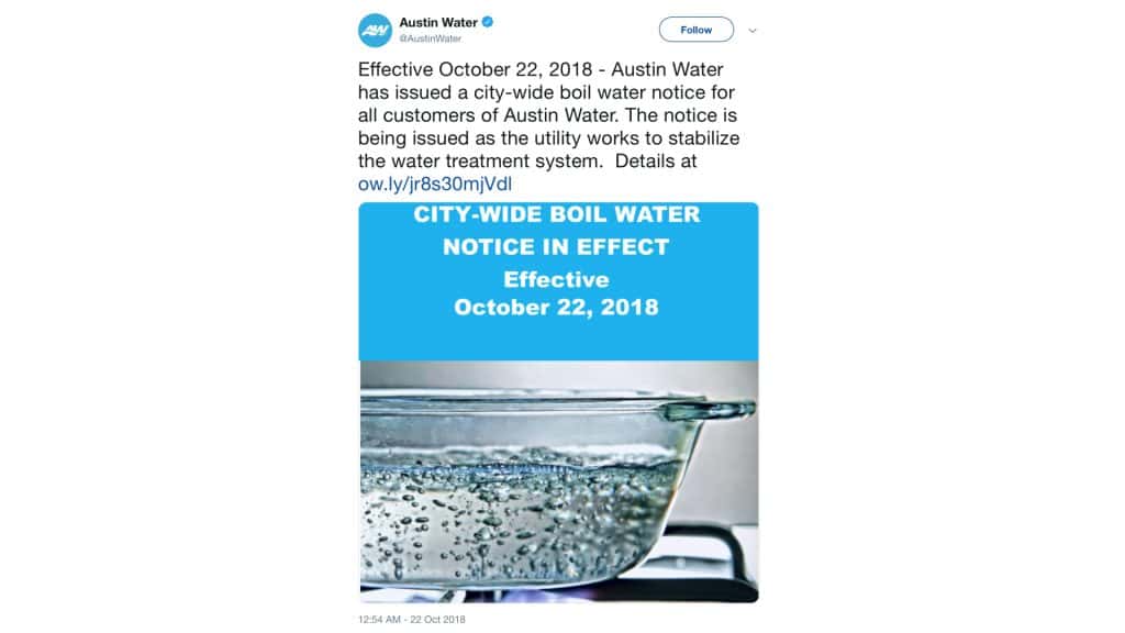 Austin Water emite aviso de agua hervida en toda la ciudad