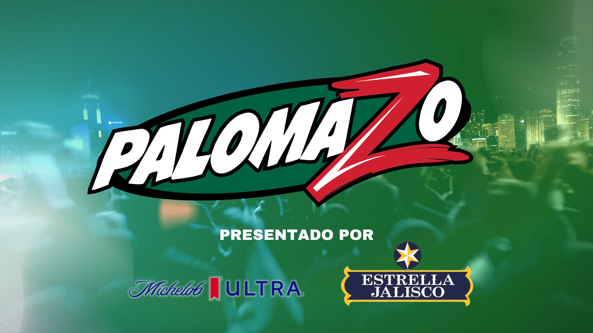 Palomazo logo con logo de michelob ultra y estrella jalisco en fondo verde
