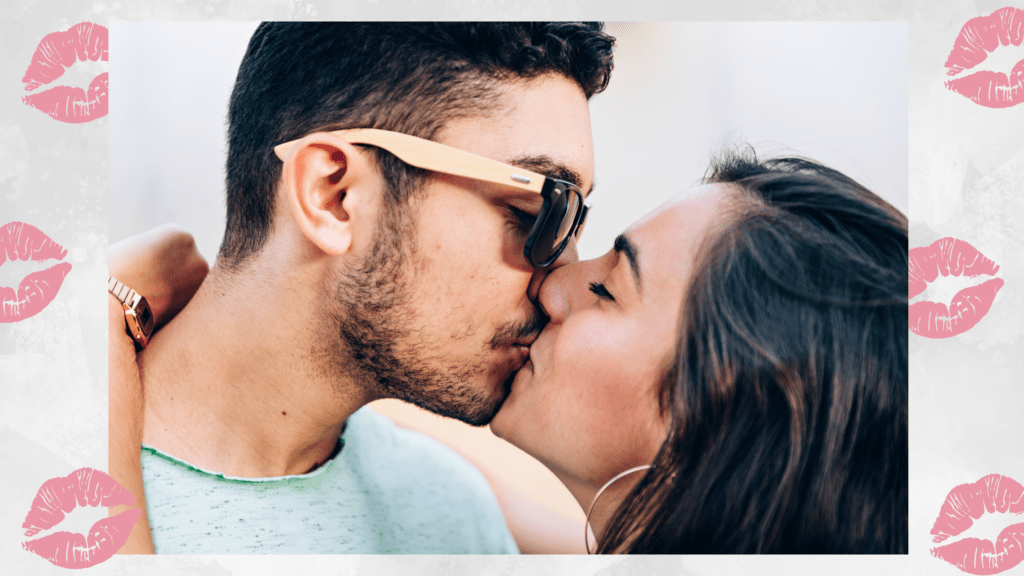 couple kissing white background