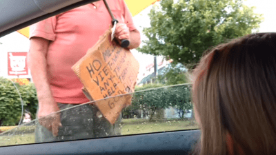 Homeless Man Refuses Little Girls Food Offering. Watch here.