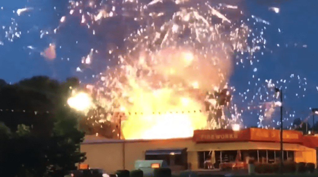 Fireworks store on fire