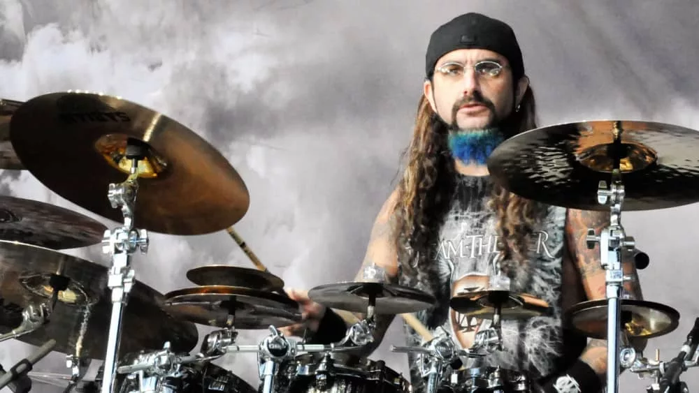 Percussionist Mike Portnoy Dream Theater performs in concert June 14^ 2010 at the Comfort Dental Amphitheater in Denver^ CO.