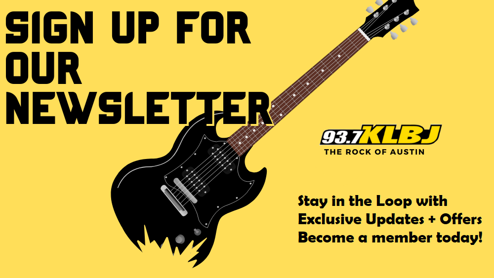Header image for KLBJ Monthly newsletter and reads, "Sign up for our newsletter"