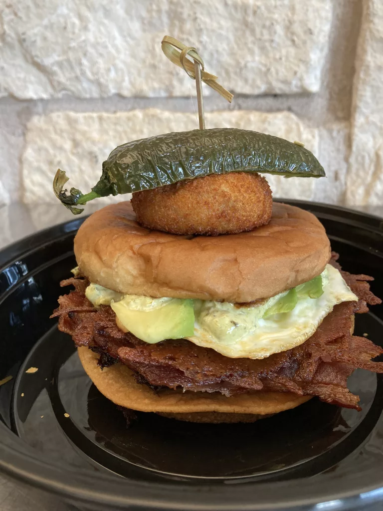 The Bobfather burger from el Dorado Cafe in Austin sits uneaten in the breakroom...