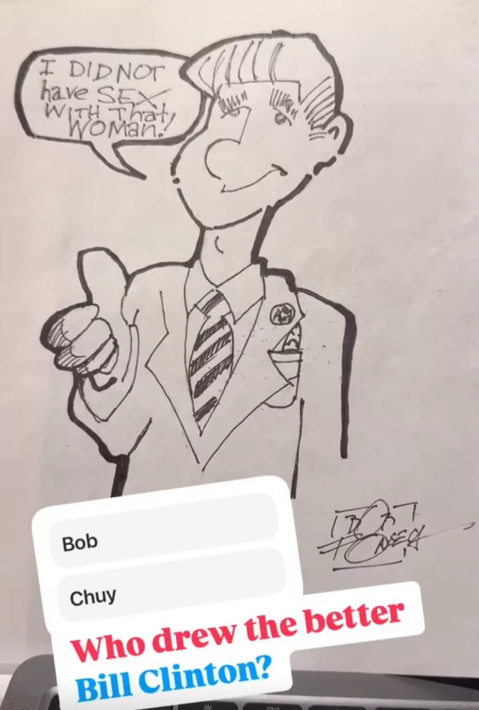 bob draws bill clinton on air 2025 - mornings with matt and bob