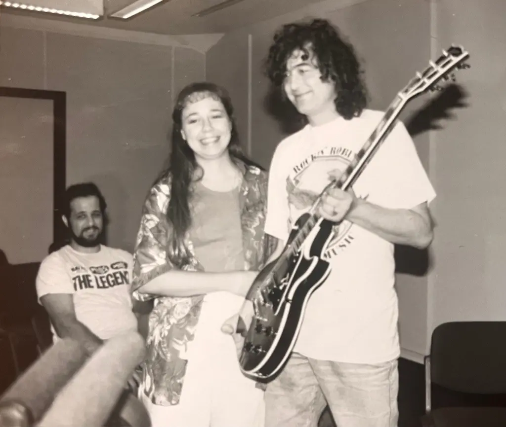 klbjthrowback3 jimmy page and ronnie lane on KLBJ with Jody Denberg Jeff Carrol 1980s