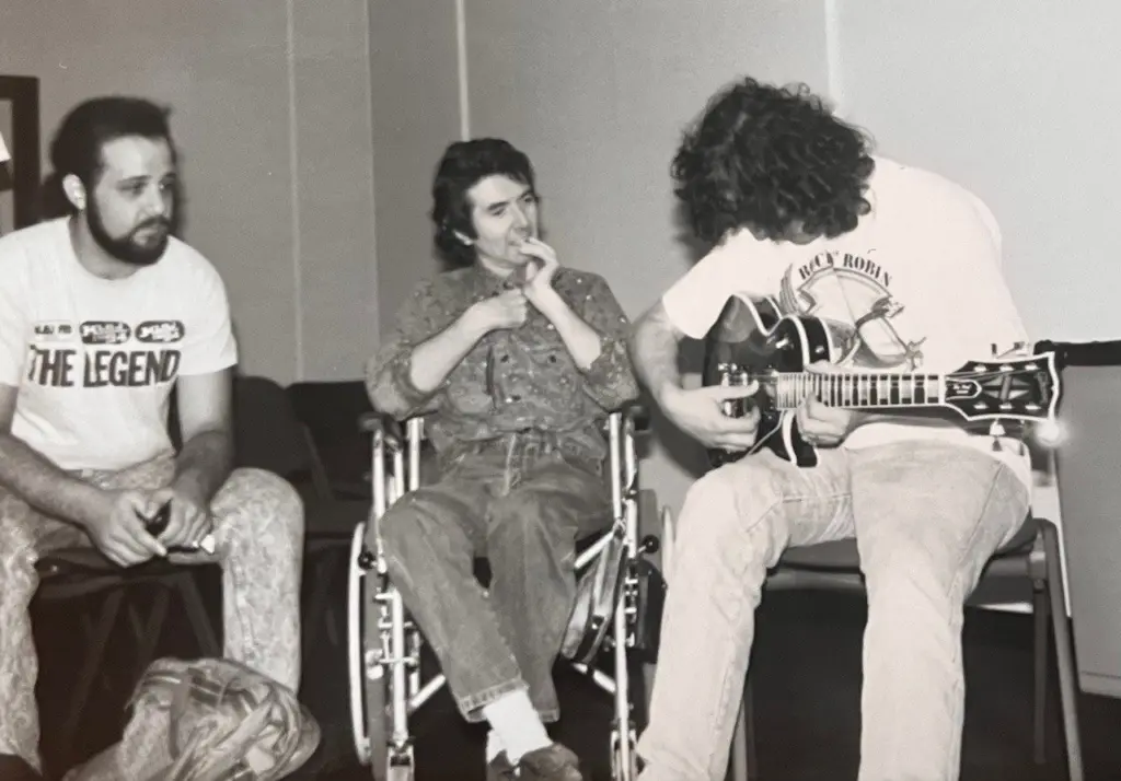 klbjthrowback4 jimmy page and ronnie lane on KLBJ with Jody Denberg Jeff Carrol 1980s