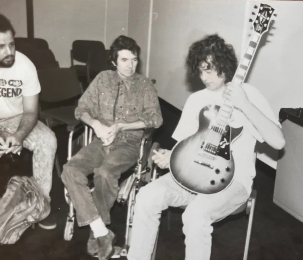klbjthrowback5 jimmy page and ronnie lane on KLBJ with Jody Denberg Jeff Carrol 1980s