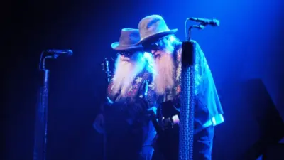 Guitarist Billy Gibbons and bassist Dusty Hill of ZZ Top perform at a concert in New York City. New York^ NY/USA - September 13^ 2010
