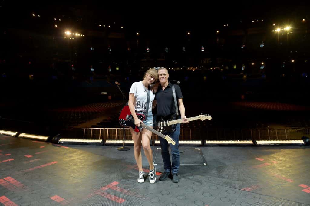 Taylor Swift and Bryan Adams rehearse onstage during the Taylor Swift reputation Stadium Tour at Rogers Centre on August 4, 2018