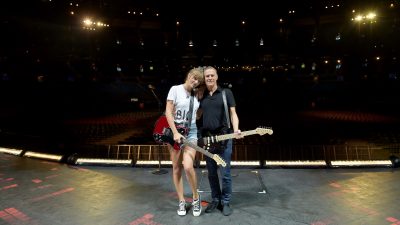 Taylor Swift and Bryan Adams rehearse onstage during the Taylor Swift reputation Stadium Tour at Rogers Centre on August 4, 2018