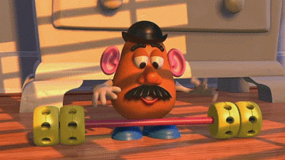 Animated Image of Mr. Potato Head trying to Lift Weights