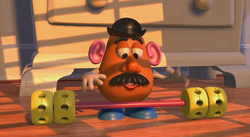 Animated Image of Mr. Potato Head trying to Lift Weights