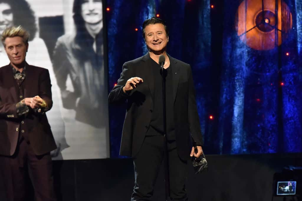 Steve Perry of Journey speaks onstage at the 32nd Annual Rock & Roll Hall Of Fame Induction Ceremony at Barclays Center on April