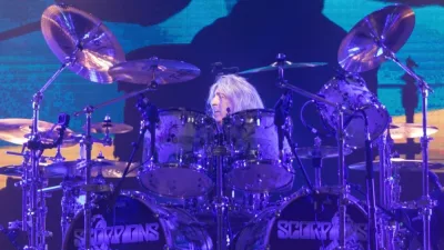 Scorpions drummer Mikkey Dee in action on Crazy World Tour at Palace of Sports. Kyiv^ Ukraine - 12th of November^ 2019