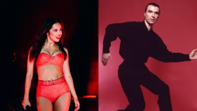 Olivia Rodrigo performing at Gov Ball 2025 with David Byrne.