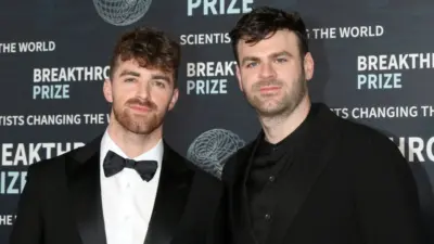Andrew Taggart^ Alex Pall^ The Chainsmokers at the 9th Breakthrough Prize Ceremony Arrivals at the Academy Museum of Motion Pictures on April 15^ 2023 in Los Angeles^ CA