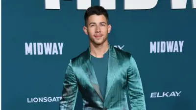 Nick Jonas arrives for the "Midway" Los Angeles Premiere. on November 05 2019 in Westwood^ CA