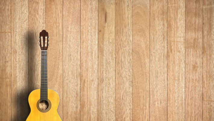 Classical guitar in vintage wood room