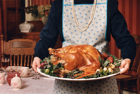 Cooked turkey on platter