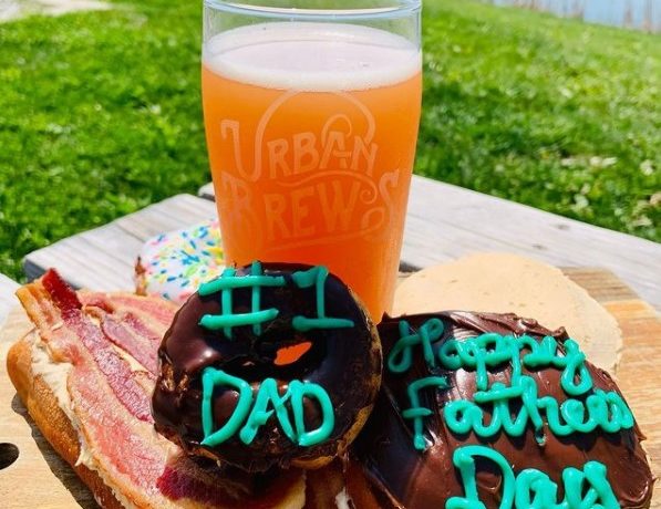 Beer and donuts that say happy fathers day