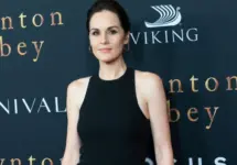Michelle Dockery wearing dress by Armani attend the "Downton Abbey" New York premiere at Alice Tully Hall Lincoln Center. New York^ NY - September 16^ 2019